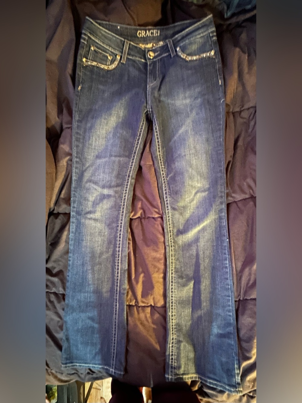 Grace in LA Women's Straight Leg Jeans in Dark Blue Wash